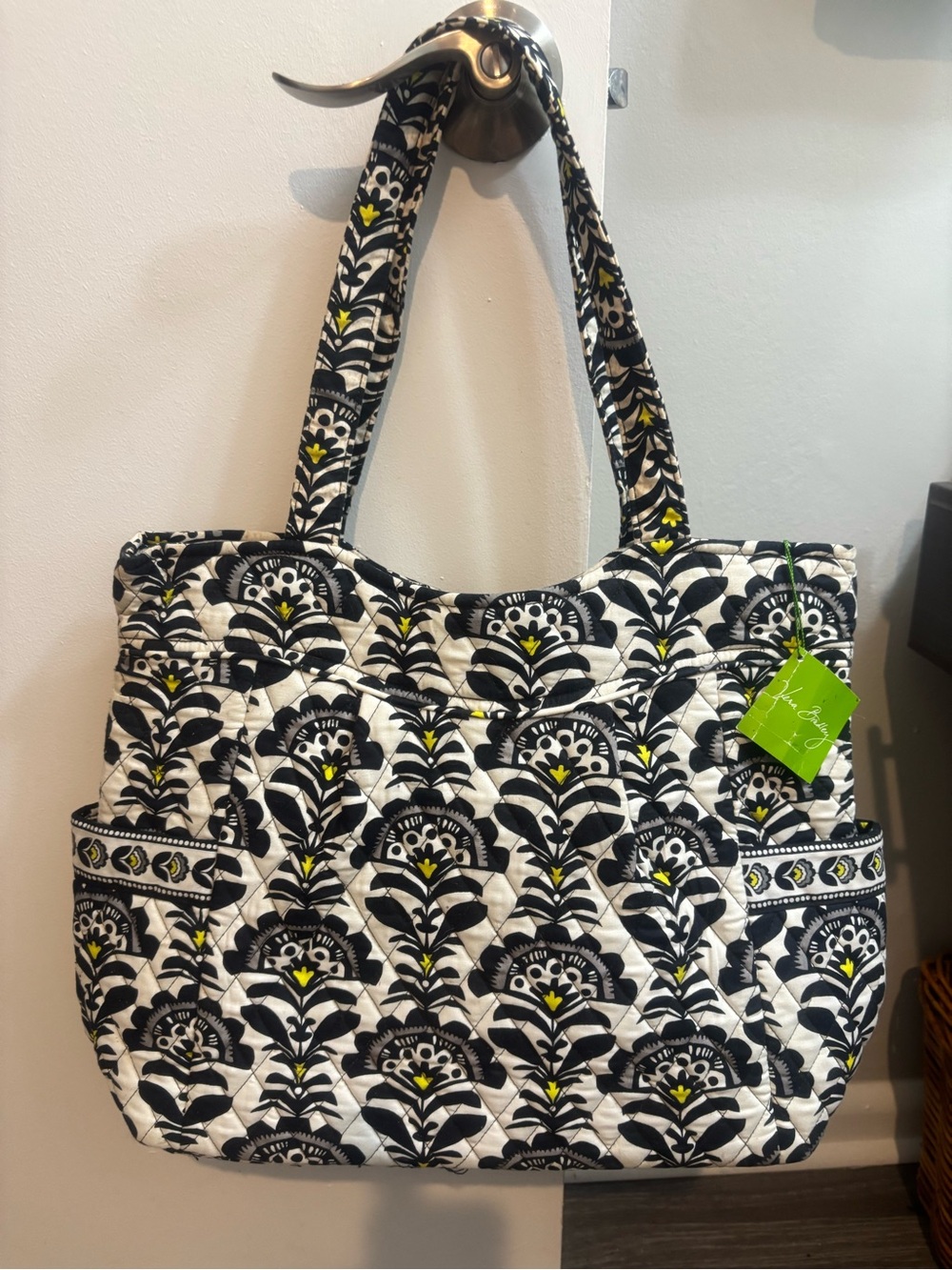 Retired Vera Bradley Black & White Quilted Purse with Yellow Accents